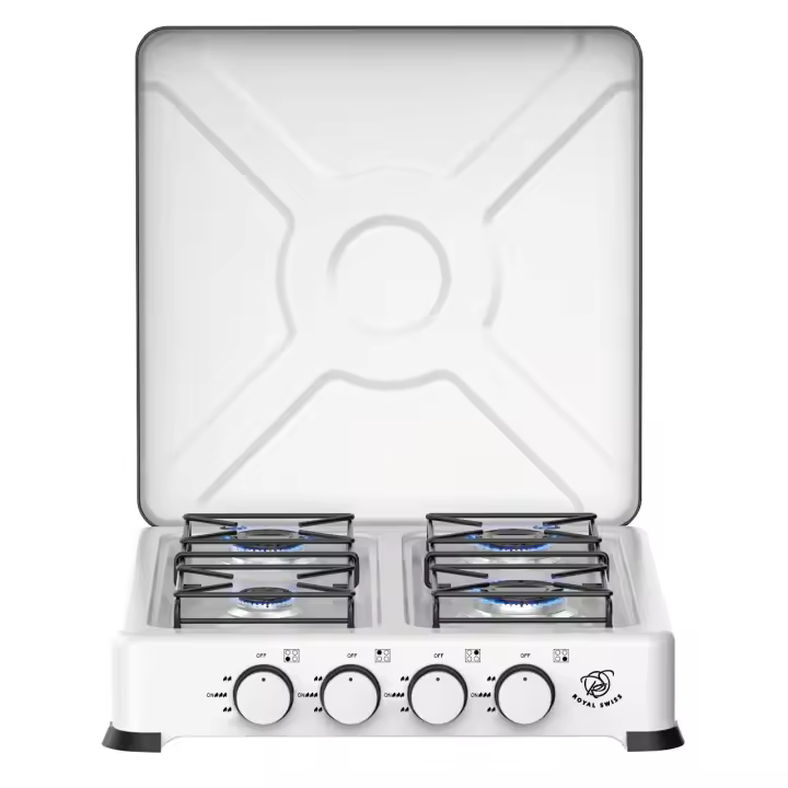 royal swiss - Cocina de gas de 4 quemadores con tapa  Parrillas esmaltadas, seguridad de corte de gas - 1