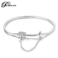 Pulsera De Corazón Rosado En Plata De Ley 925 Con Cadena De Seguridad Estrellada Y Luna Cadena De Serpiente Adecuada Para DIY Joyería Con Encantos Y Cuentas Para Mujer - details 22