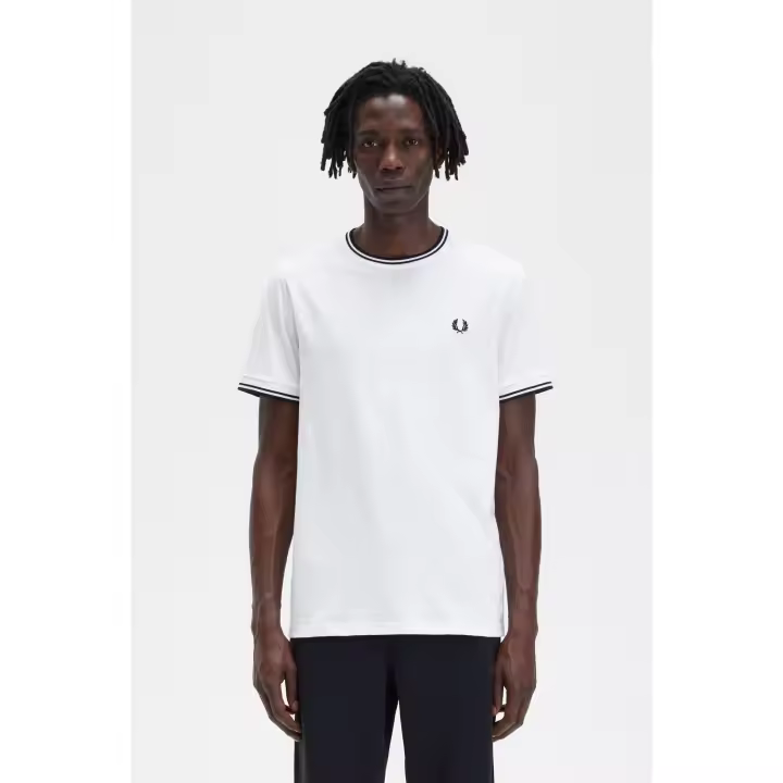 CAMISETA FRED PERRY M/C BLANCA VIVO CUELLO NEGRO - 1