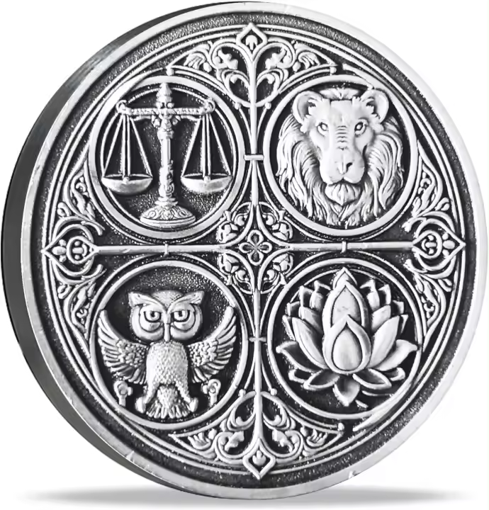 Moneda De Stoicismo Con Emblem De Las Cuatro Virtudes Cardinales Recordatorio Inspirador Para Enthusiasts De La Ética Cristiana Material Metálico Proveniente De Mainland China - 1