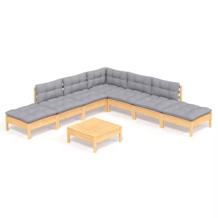 vidaXL Juego de muebles de jardín 8 pzas y cojines madera pino gris - 1