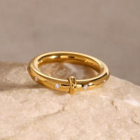 Anillo Compacto Clásico De 18K Dorado Y Acero Inoxidable Para Hombres Anillo Adhesivo Con Diamantes Resistente Al Agua Joyería De Alta Calidad - details 4