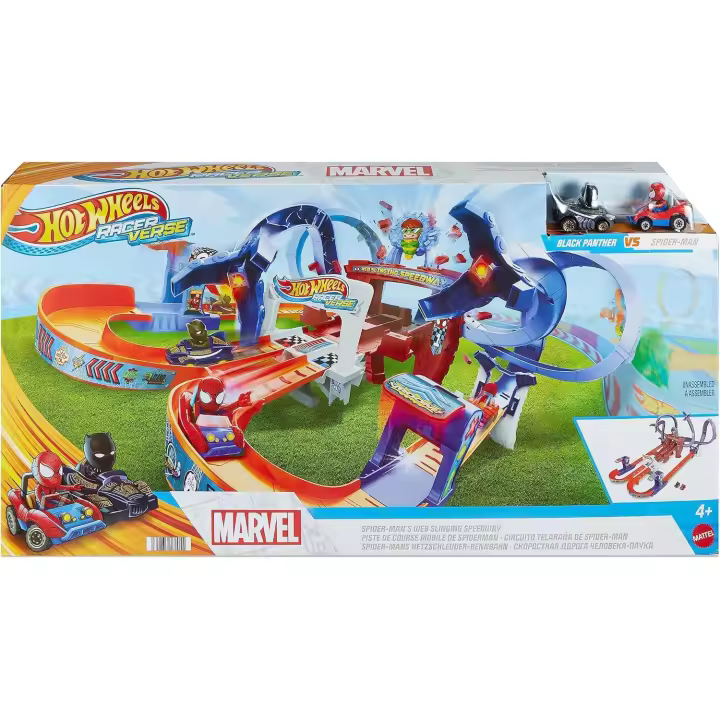 Hot Wheels  pista Telaraña de Spider-Man de RacerVerse, con dos pilotos, +4 años (Mattel HPL34) - 1