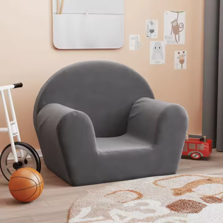 vidaXL Sofá para niños felpa suave en color Gris claro/Gris claro y blanco/Antracita - 1