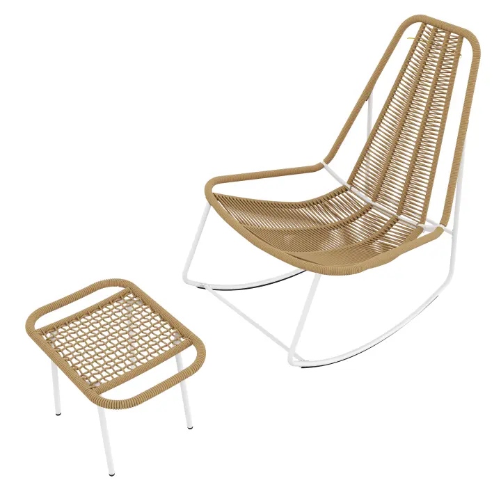 Juego de 2 mecedera. Juego de muebles de Balcón Acero galvanizado, Cuerda Tejida a mano, Con reposapiés, capacidad de carga de 160 kg para las Sillas, adecuado para Terrazas, Jardines y balcones. - 1