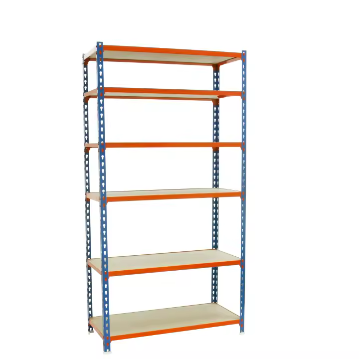 SimonRack Estanteria Metalica Almacenaje de Acero, 2500x1200x300 mm, 6 Baldas Madera, Soporta 200 kg de Punto Flexión por balda, Azul/Naranja/Madera - Maderclick - 1