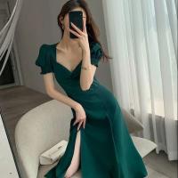 Vestido Elegante De Mujer Con Apliques Y Abertura En V Escote V-Pecho Manga Corta Cintura Alta Ajustado Vestidos De Noche Para Fiesta - details 8