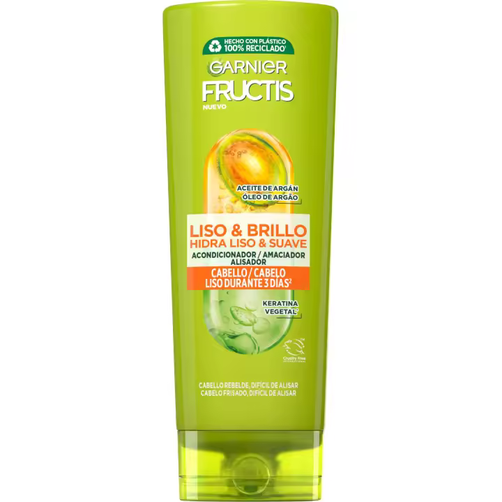 Garnier Fructis Liso & Brillo Champú, acondicionador y mascarilla para pelo Liso, Rebelde o Difícil de alisar - 1