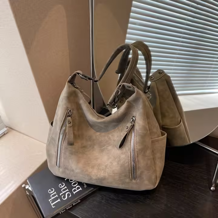 Bolso Bandolera De Lujo Para Mujer Diseñador Oblique Capacidad Grande Retro PU Mate Bolso De Hombro Single Estilo Bohemio - 1