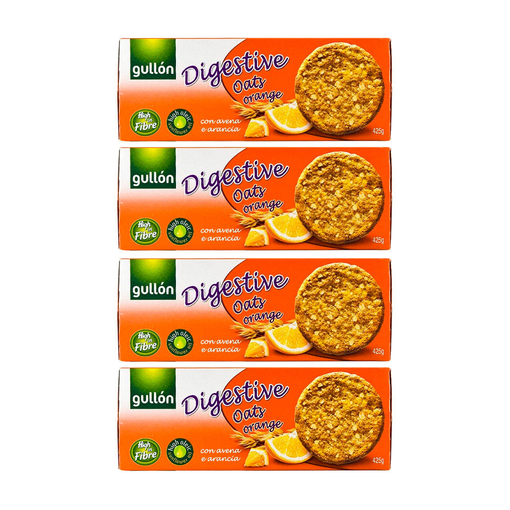 Pack 4× Galletas Digestive Gullón Avena y Naranja – 425 g (1,7 kg Total) | Alto Contenido en Fibra | Sin Colorantes ni Conservantes