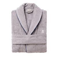 Scalpers Home Albornoz de Algodón 100% - 360GSM Gris con Ribetes Azules - Elegante y Sofisticado - details 0