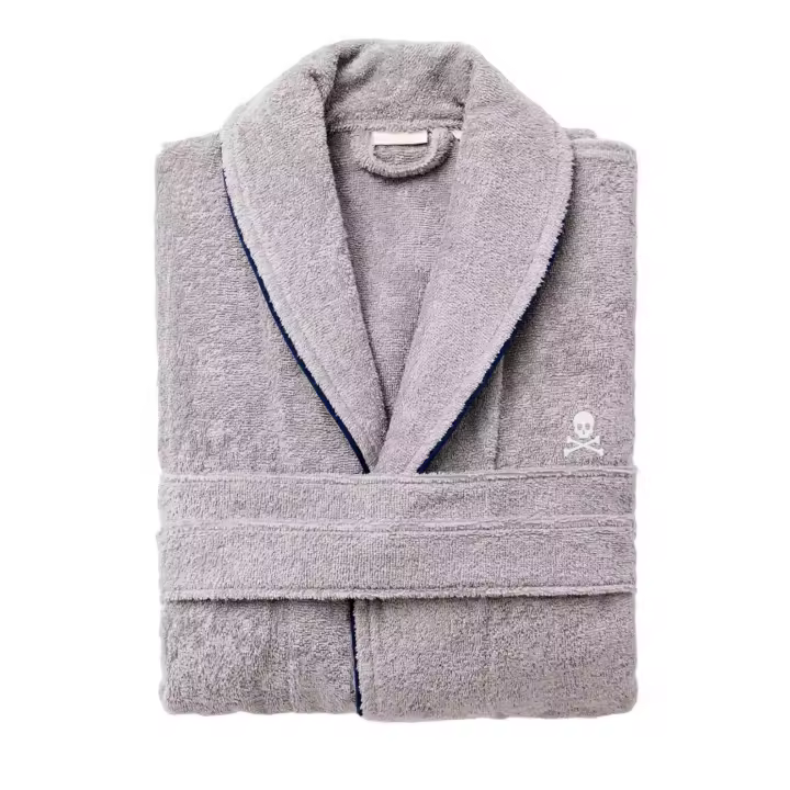 Scalpers Home Albornoz de Algodón 100% - 360GSM Gris con Ribetes Azules - Elegante y Sofisticado - 1