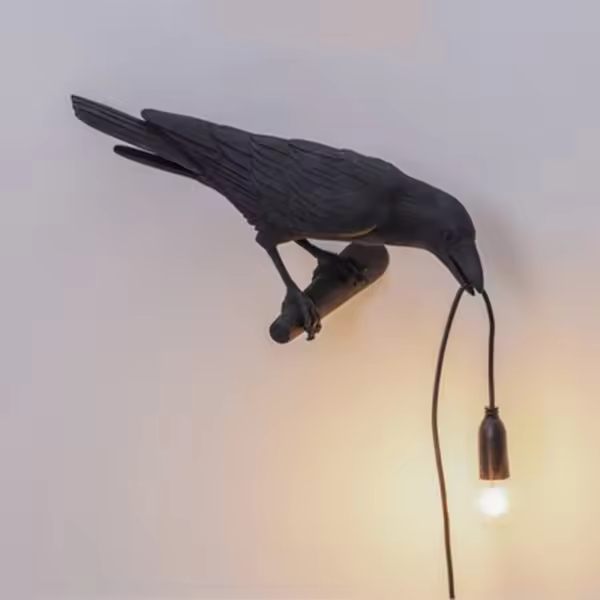 Seletti pájaro moderno italiano lámpara de pared negro blanco resina luz negro izquierda - 1