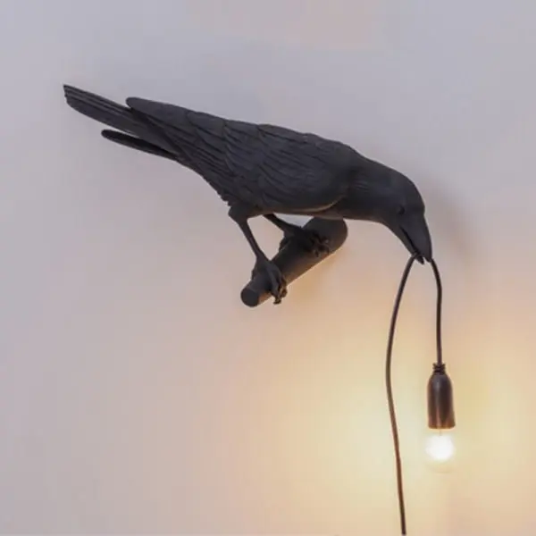 Seletti pájaro moderno italiano lámpara de pared negro blanco resina luz negro izquierda - 1