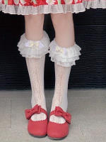 Calcetines De Encaje Blanco Maternidad Lolita Con Lazo Largos Para Mujeres Calcetines De Seda De Muñeca Calcetines De Algodón Dulce - details 2