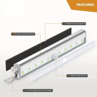 Luz Nocturna Sensor De Movimiento LED Sin Cable Para Armario Luz De Alacena Dimmable Para Panadería Y Cocina Batería Incluida - details 2