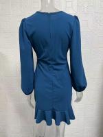 Vestido De Rodilla Largo Estilo Casual Para Mujer Con Mangas Burbuja Y Pliegues En Color Sólido Vestido Para Jóvenes - details 1