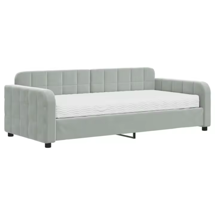 vidaXL Sofá cama con colchón terciopelo gris claro 90x190 cm - 1