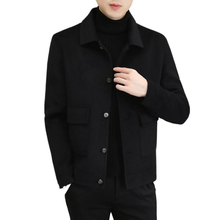 Abrigo De Lana Para Hombre Con Cuello En V Y Botones Solamente De Mano Primavera Otoño Invierno Corto Doble Cara Moda Elegante 2024