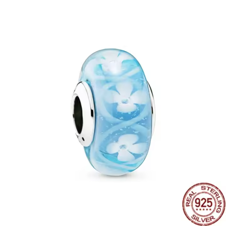 Nueva Joya De Moda 925 Plata Esterlina Con Encanto Murano Flor Rosa Galaxia Azul Y Estrellas Adecuado Para Pulsera Original Regalo Para Mujer - 1
