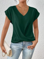 Camiseta de cuello en V lisa - Elegante blusa de manga corta para mujer (Primavera/Verano) - details 14