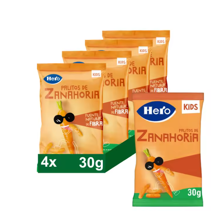 Snacks Hero Kids. Palitos de maíz y zanahoria. 4 x30g - 1