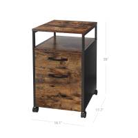 Archivador móvil de oficina con 2 cajones, con ruedas, compartimento abierto, marco de acero estable, estilo industrial, marrón rústico y negro - details 1