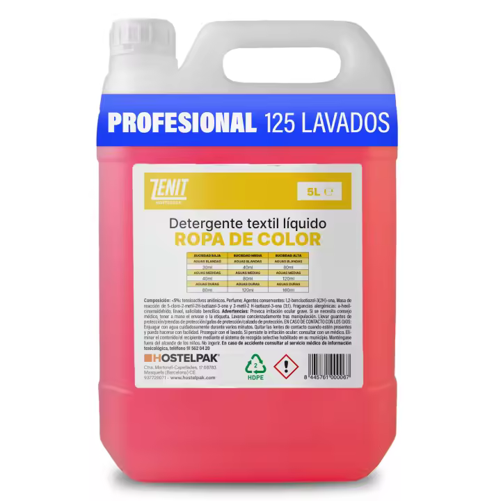 Hostelpak  5 l  Detergente líquido Ropa de color  125 lavados  jabon lavadora  detergente liquido lavadora - 1