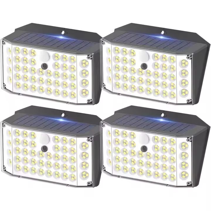 Luz solar para exteriores, luz solar impermeable IP67 con sensor de movimiento para exteriores, foco solar para exteriores de 3 modos, luz solar blanca fría de 132 LED [clase energética A] - 1