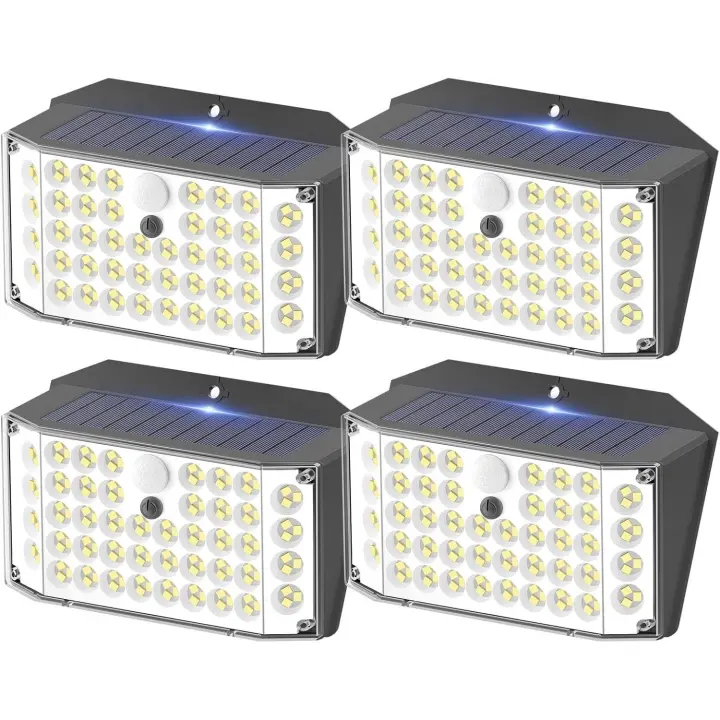 Luz solar para exteriores, luz solar impermeable IP67 con sensor de movimiento para exteriores, foco solar para exteriores de 3 modos, luz solar blanca fría de 132 LED [clase energética A] - 1