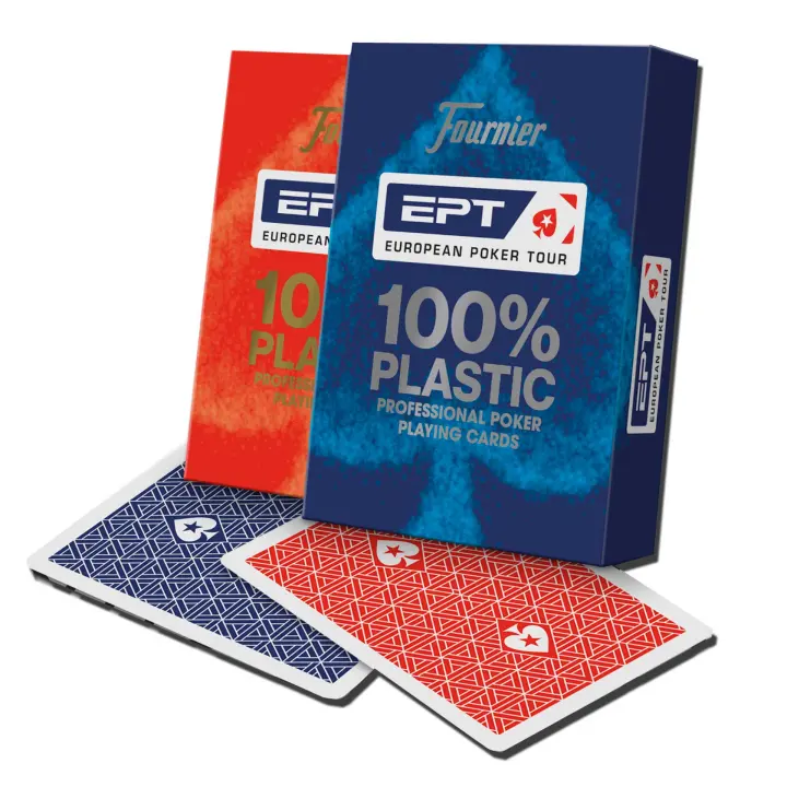 Pack 2 Barajas de Póker Fournier EPT 100% Plástico – Calidad Casino - 55 Cartas - Trasera Roja y Azul - Europen Poker Tour - 1