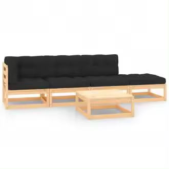 VIDAXL 3083775 conjunto de muebles de jardín de madera de pino con cojines gris antracita 4 plazas vida xl - 1