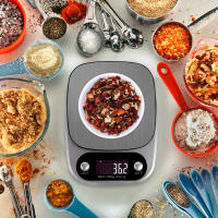 Báscula digital de cocina | Funciona con 3 pilas AAA | Alta precisión y resolución LCD | Báscula electrónica inteligente y de alto rendimiento | Fácil de limpiar | De 0,1gr a 3kg | RevolutionLine - details 0