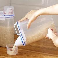 Contenedor pequeño de Almacenamiento de arroz de 2 kg – Contenedor hermético de Almacenamiento con Taza medidora, envase de plástico portátil para Cereales para Cocina - details 4