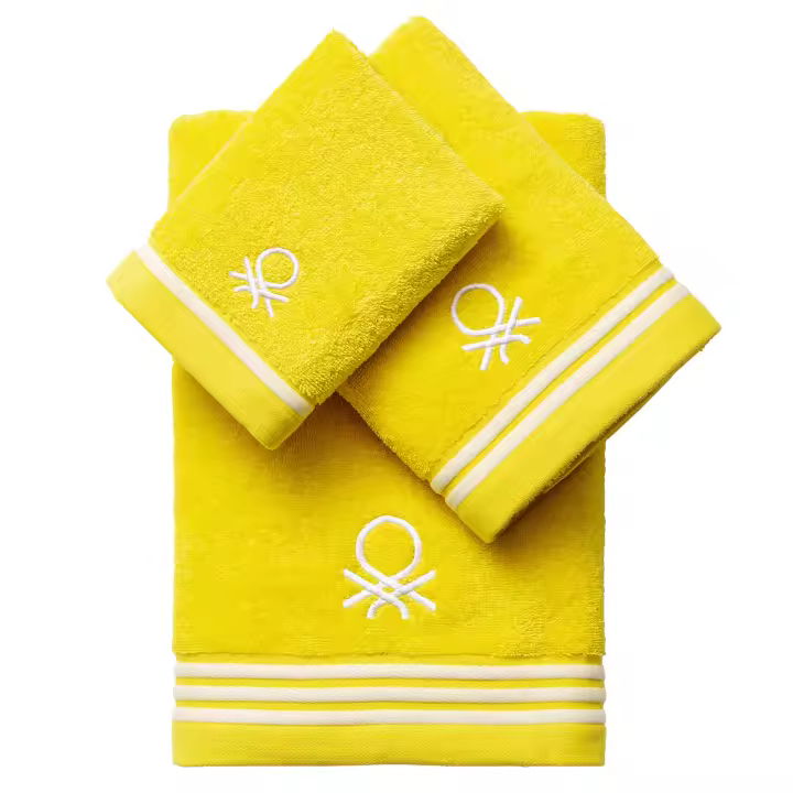 Set 3pc toalla de baño (1pc 30x50cm + 1pc 50x90cm + 1pc 70x140cm) 450gsm 100% algodón amarillo rainbow CASA BENETTON - 1