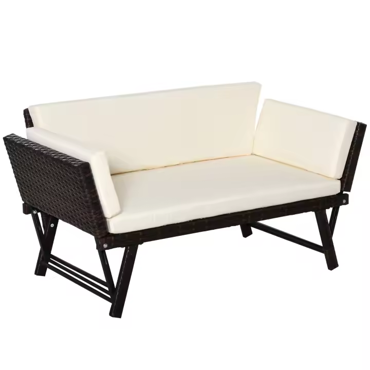 Sofá de Jardín de trinquete de poliéster 2 plazas plegable muebles de Jardín sofá de Salón con reposabrazos de Maple marron 129x63x67 cm Adecuado para Terrazas y balcones - 1