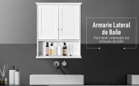 Armario Baño de Pared con 2 Puertas Estante Interior Ajustable y Compartimento Abierto Mueble Auxiliar Suspendido Multiusos para Cocina 60x20x70,5 cm Blanco - details 0