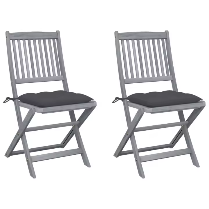 vidaXL Sillas de jardín plegables 2 uds cojines madera maciza acacia - 1