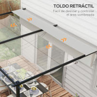 Outsunny Pérgola de Pared de Jardín 4x3 m Gazebo Exterior Cenador con Techo Retráctil Tela de Poliéster y Marco de Acero para Patio Terraza Balcón - details 3