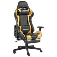 vidaXL Silla gaming giratoria con reposapiés PVC en color Dorado/Rojo | cómodas modernas ergonómicas para comedor cocina salón hogar - details 0