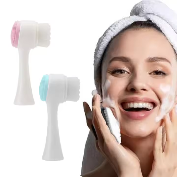 Cepillo De Limpieza Facial 3D Doble Cara Con Pelo OFT De Silicona Herramienta Manual Para Limpieza Profunda De Poros Y Rejuvenecimiento De Piel - 1
