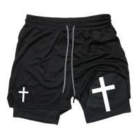 Shorts De Entrenamiento Para Hombre Con Gráfico De Cruz 2 En 1 Running Performance Con Bolsillo Para Teléfono Y Anillo De Toalla Active Wear Polyester - details 7