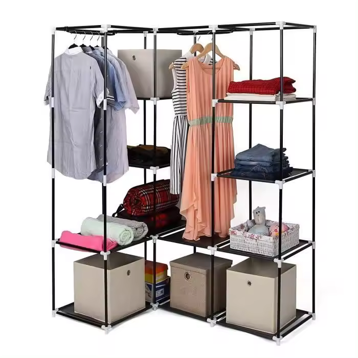 Armario de tela con 2 barras 129x87x169 cm  Armario plegable con puertas enrollables - 1