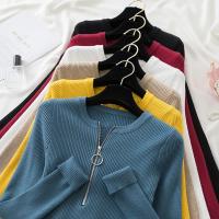 Suéter De Punto Para Mujer Con Cremallera Estilizado De Otoño/invierno Cuello En V Manga Larga Suave Y Ajustado - details 7