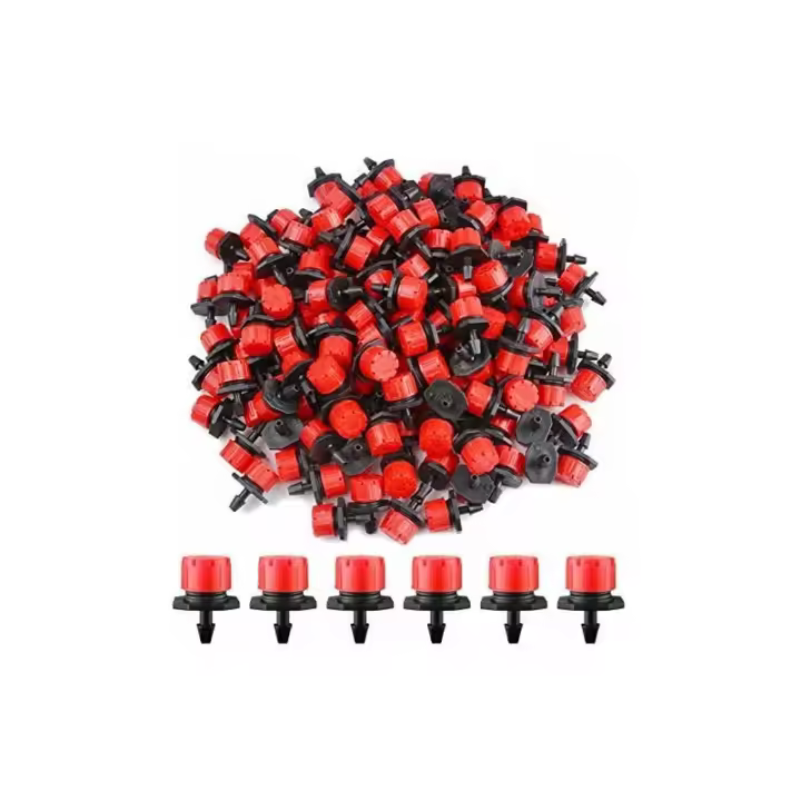 200 goteros de riego ajustables, sistema de riego por goteo de 1/4 pulgadas, boquillas de niebla de riego con cabezal de goteo de microflujo para huertos o parterres de flores (rojo) - 1