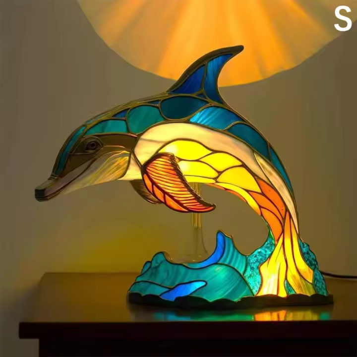 Lámpara De Mesa Serie Animal Vidrio Tatuado Gato Dragón Lobo Caballo Águila Delfín Tortuga Elefante Sirena Luz Nocturna - 1