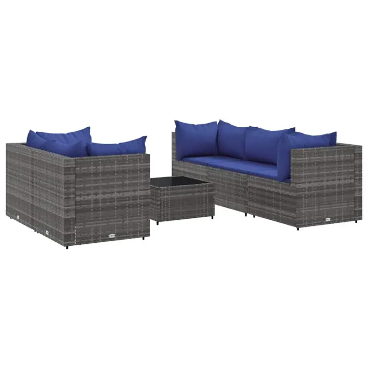 vidaXL Set de muebles de jardín 6 pzas y cojines ratán sintético gris - 1