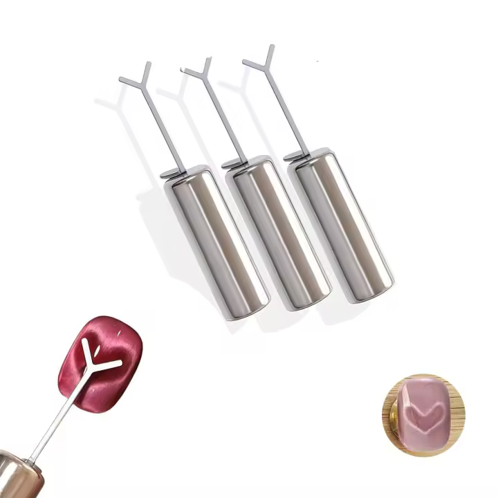 3 imanes de ojo de gato con forma de corazón para uñas, esmalte de gel con forma de corazón, juego de herramientas magnéticas para uñas con forma de ojo de gato, varillas magnéticas con guía en forma de Y, kit de manicura DIY, para el hogar. - 1