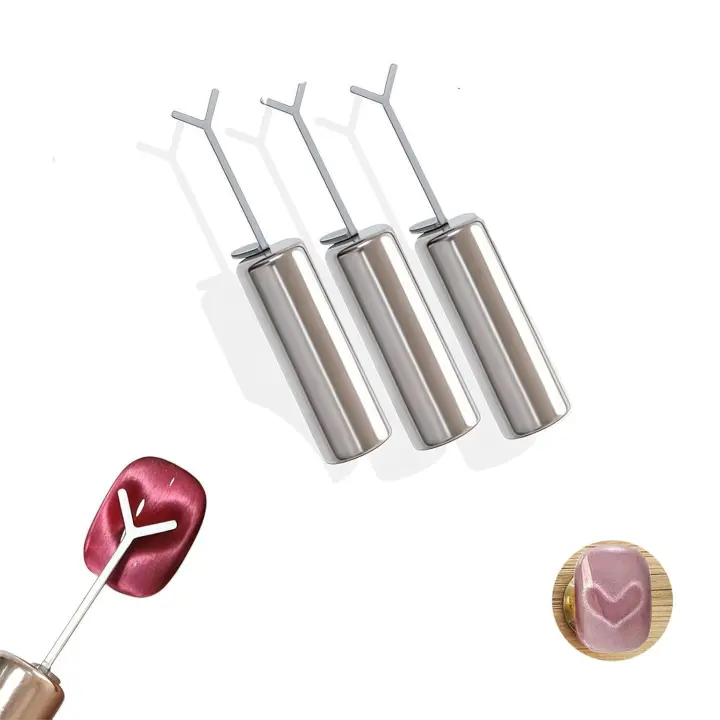 3 imanes de ojo de gato con forma de corazón para uñas, esmalte de gel con forma de corazón, juego de herramientas magnéticas para uñas con forma de ojo de gato, varillas magnéticas con guía en forma de Y, kit de manicura DIY, para el hogar. - 1