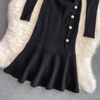 Vestido Bodycon Mermaid Elegante De Moda Coreana YuooMuoo Negro Con Volantes Para Fiesta Y Oficina Vestido De Cintura Imperio De Pierna Larga Estilo Lady - details 14